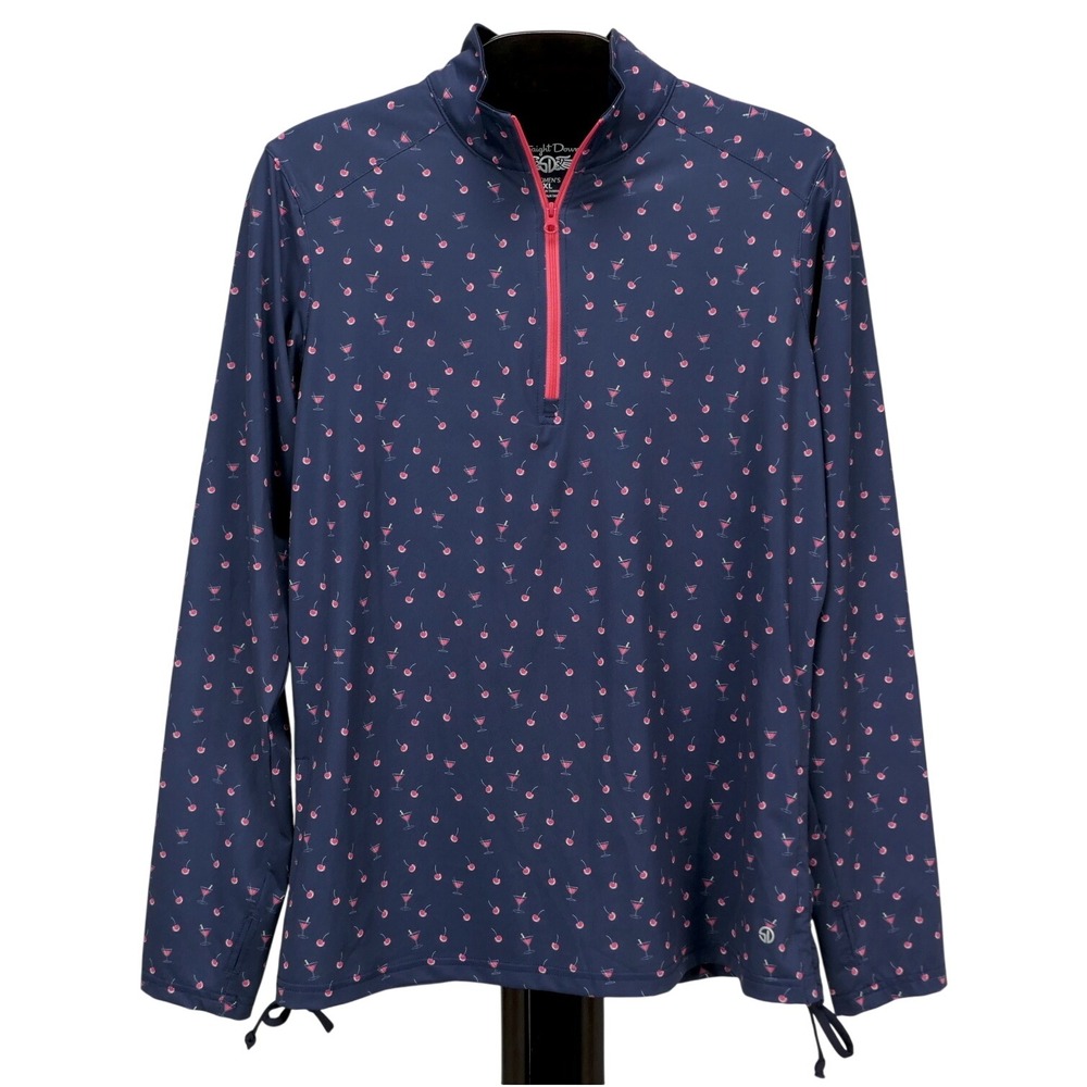 Straight Down Womens XL Blue Pink Cocktail Cherry AOP 1/4 Zip Golf Polo Top